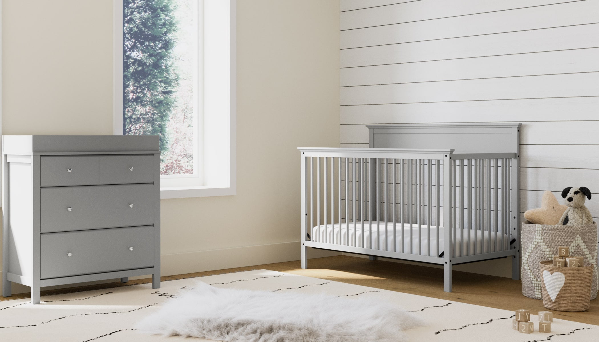 Storkcraft Horizon 5-in-1 Convertible Baby Crib. Pebble Gray