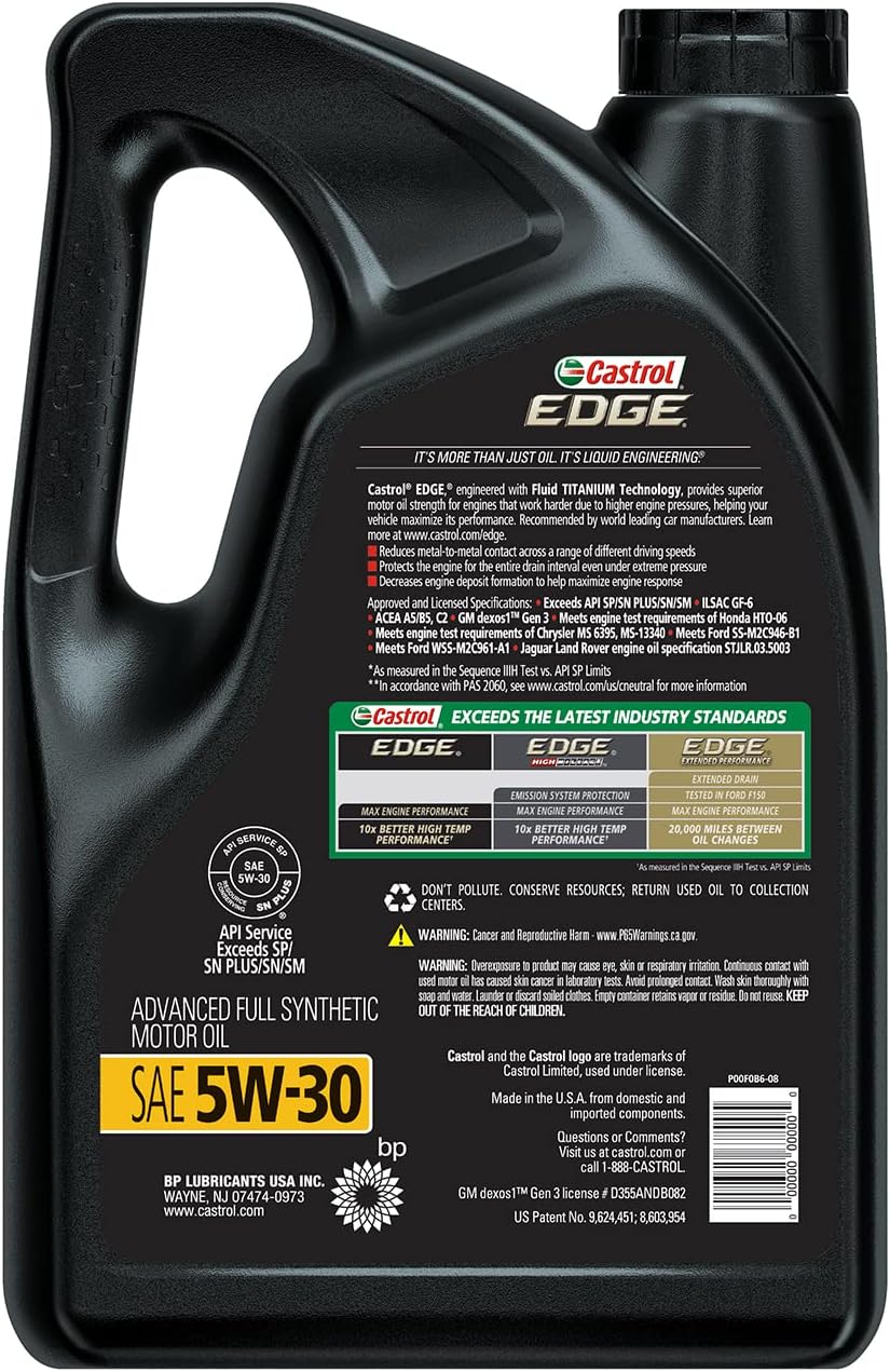 Castrol Edge 5W-30 Advanced Full Synthetic Motor Oil. 5 Quarts. Pack of 3