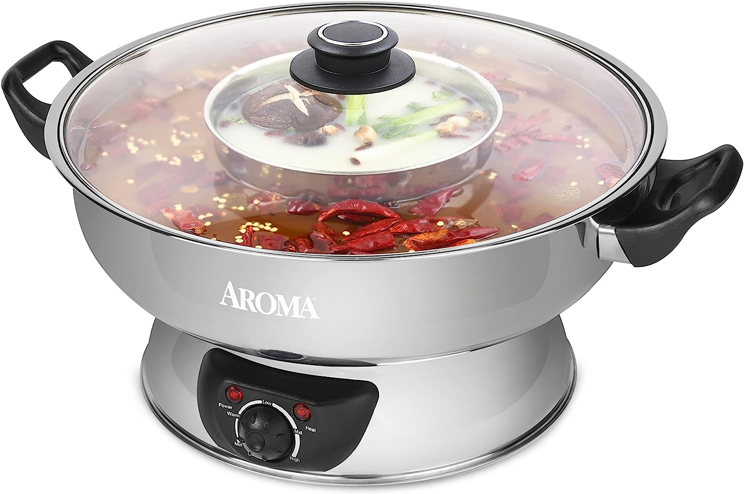 Aroma Stainless Steel Hot Pot. Silver (ASP-600). 5 quart