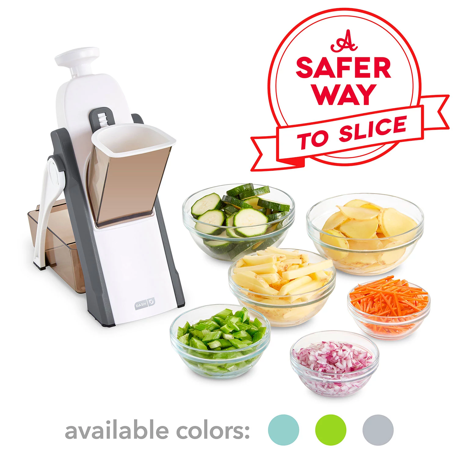 DASH Safe Slice® Mandoline Slicer. Julienne + Dicer for Vegetables. Meal Prep & More with 30+ Presets & Thickness Adjuster - Grey