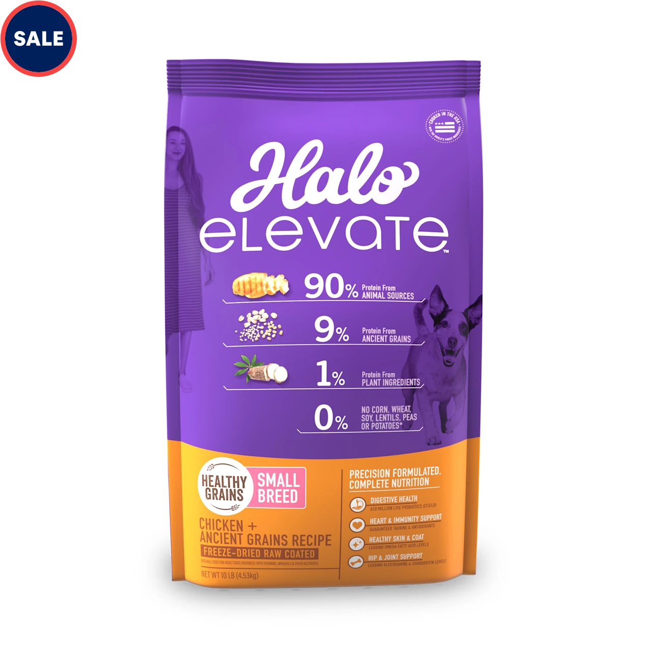 Halo Elevate Dog Healthy Grains Small Breed Chicken Recipe Dry Food. 10 lbs.