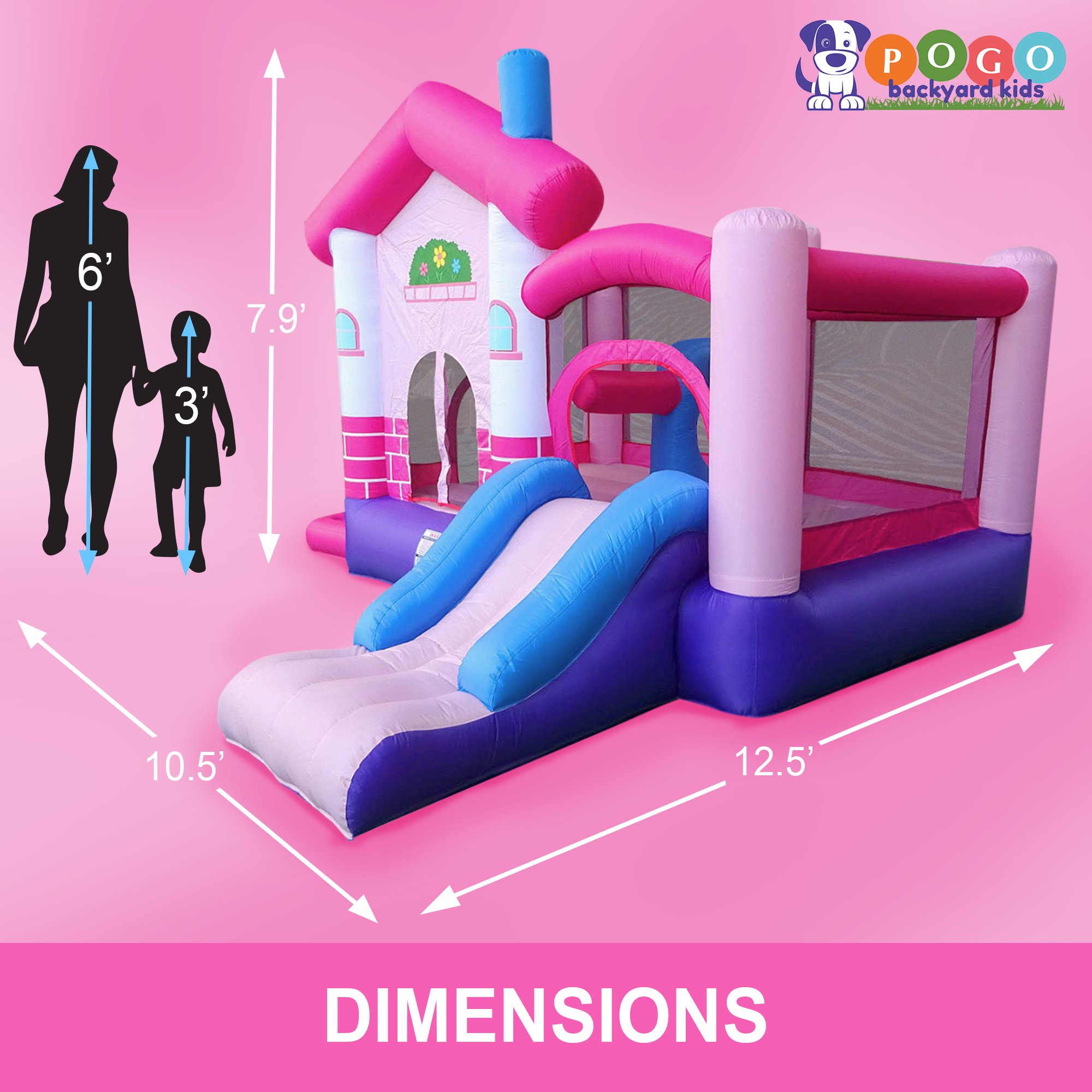 Pogo Bounce House Backyard Kids Deluxe Pink Dream House Inflatable Bounce House with Slide