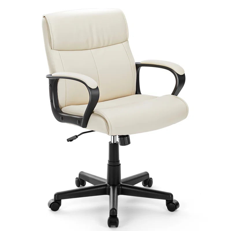 Adjustable Height PU Leather surface Mid-back Office Chair. White