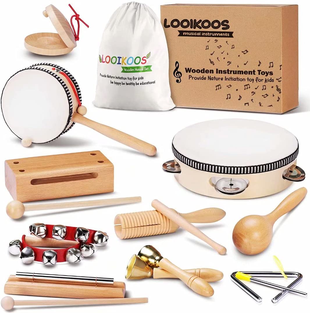LOOIKOOS Toddler Musical Instruments Natural Wooden