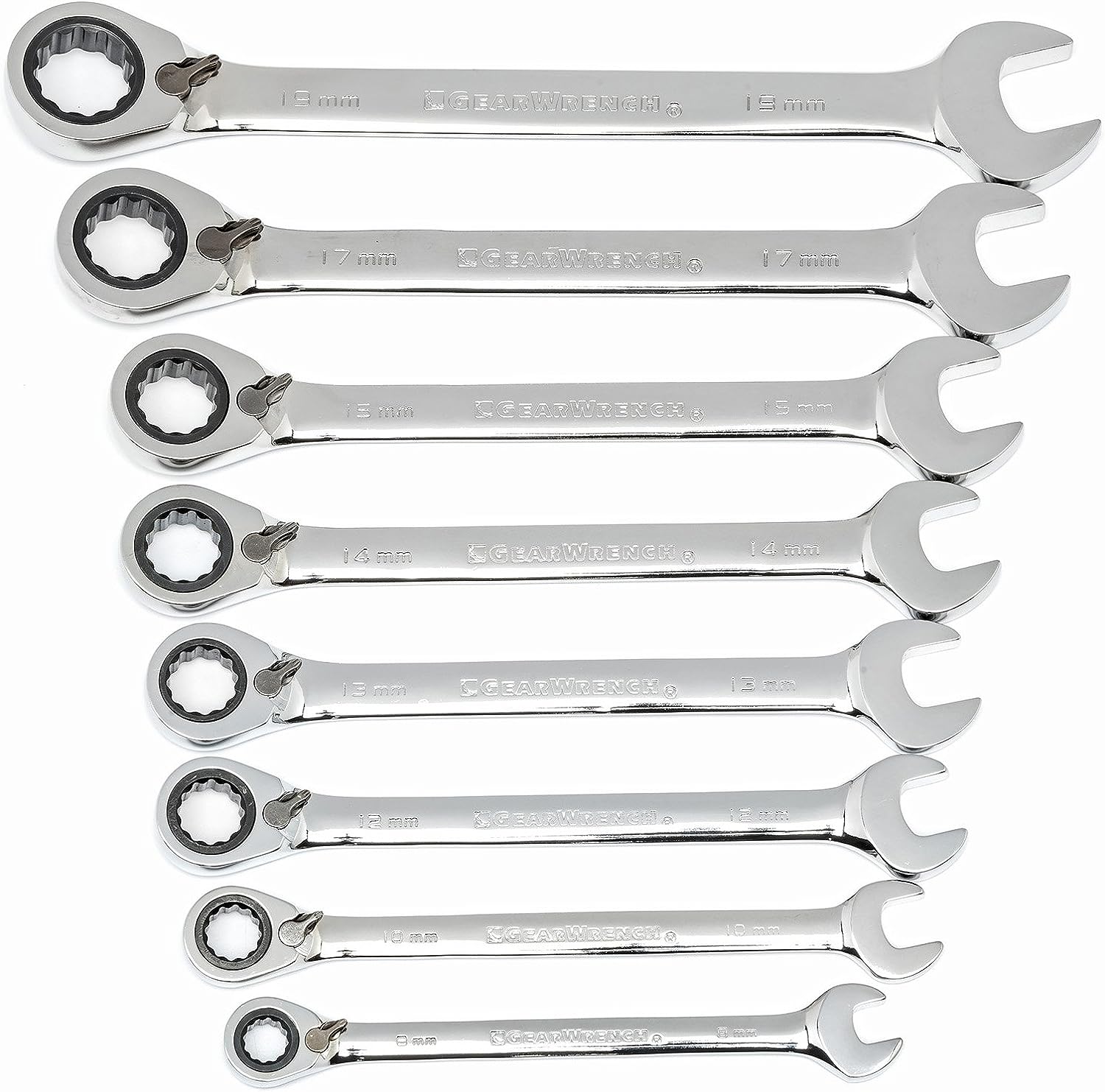 GEARWRENCH 8 Pc. 12 Pt. Reversible Ratcheting Combination Wrench Set. Metric - 9543