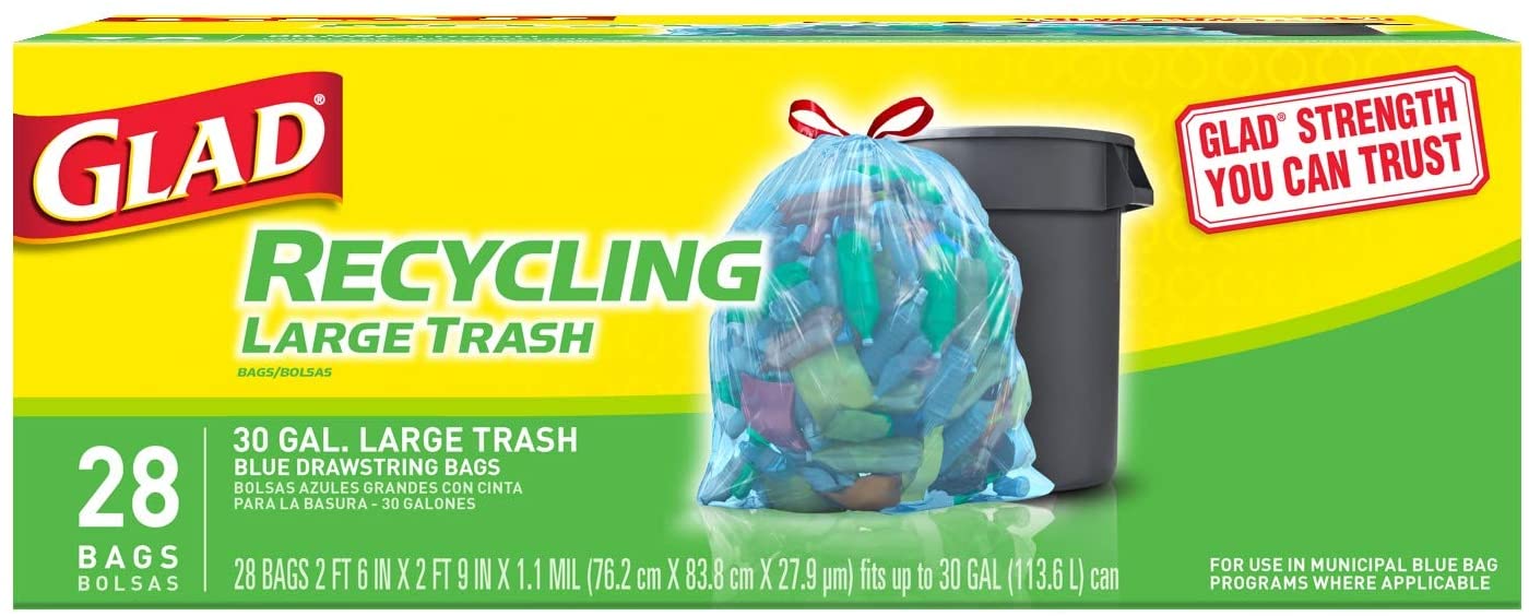 Glad® Large Drawstring Recycling Bags. 30 Gallon Blue Trash Bag - 28 Count