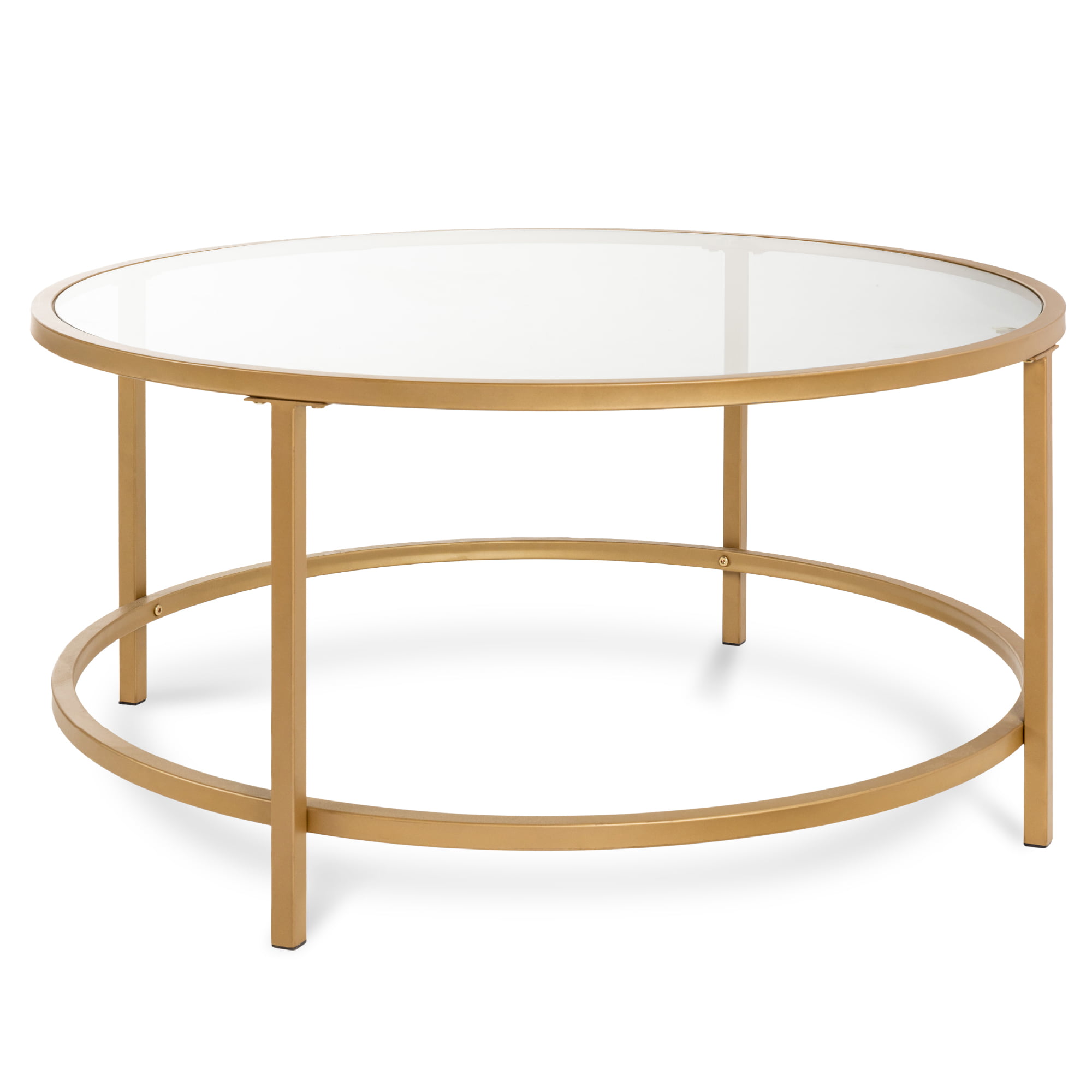 Best Choice Products 36in Round Tempered Glass Coffee Table for Home. Living Room. Dining Room w/ Satin Trim - Gold