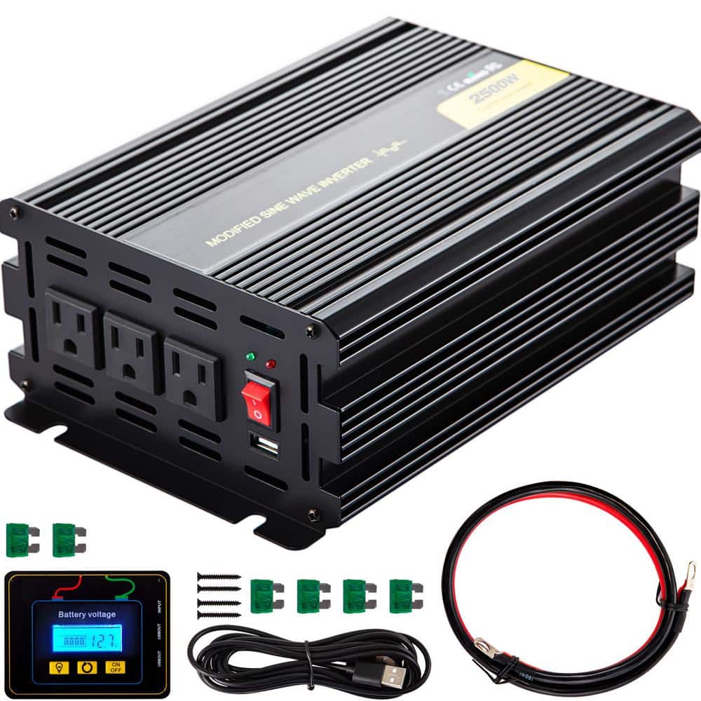 VEVOR ZXN2K5-24-120I14HV9 2500-Watt DC 24-Volt Power Inverter Modified Sine Wave Inverter with LCD Remote Controller LED Indicator for Truck RV