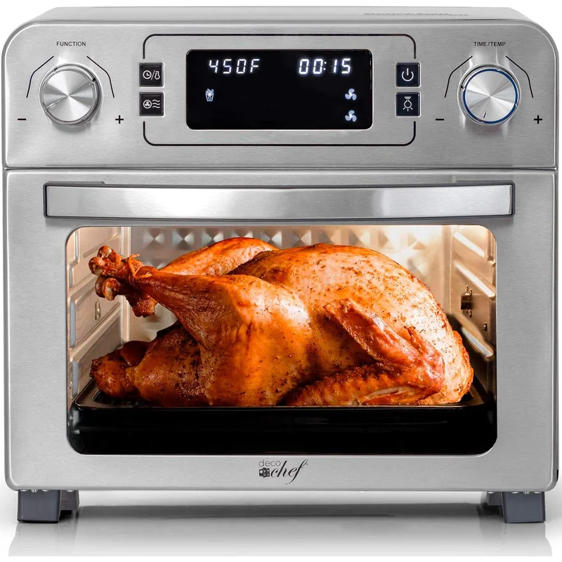 Deco Chef DGTQAIRSTS 24 QT Stainless Steel Countertop 1700 Watt Toaster Oven with Built-in Air Fryer and Included Rotisserie Assembly. Grill Rack. Frying Basket. and Baking Pan