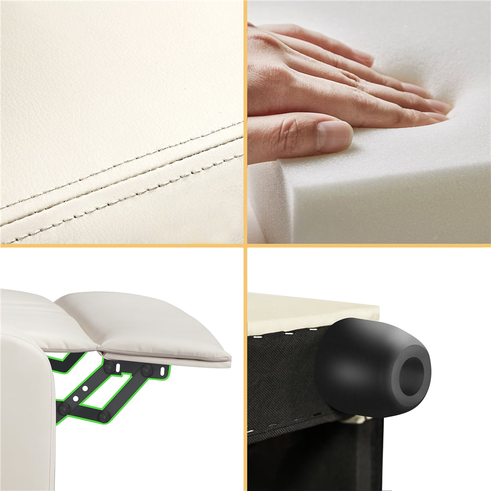 Easyfashion Faux Leather Soft-Cushioned Push Back Recliner with Footrest. Cream