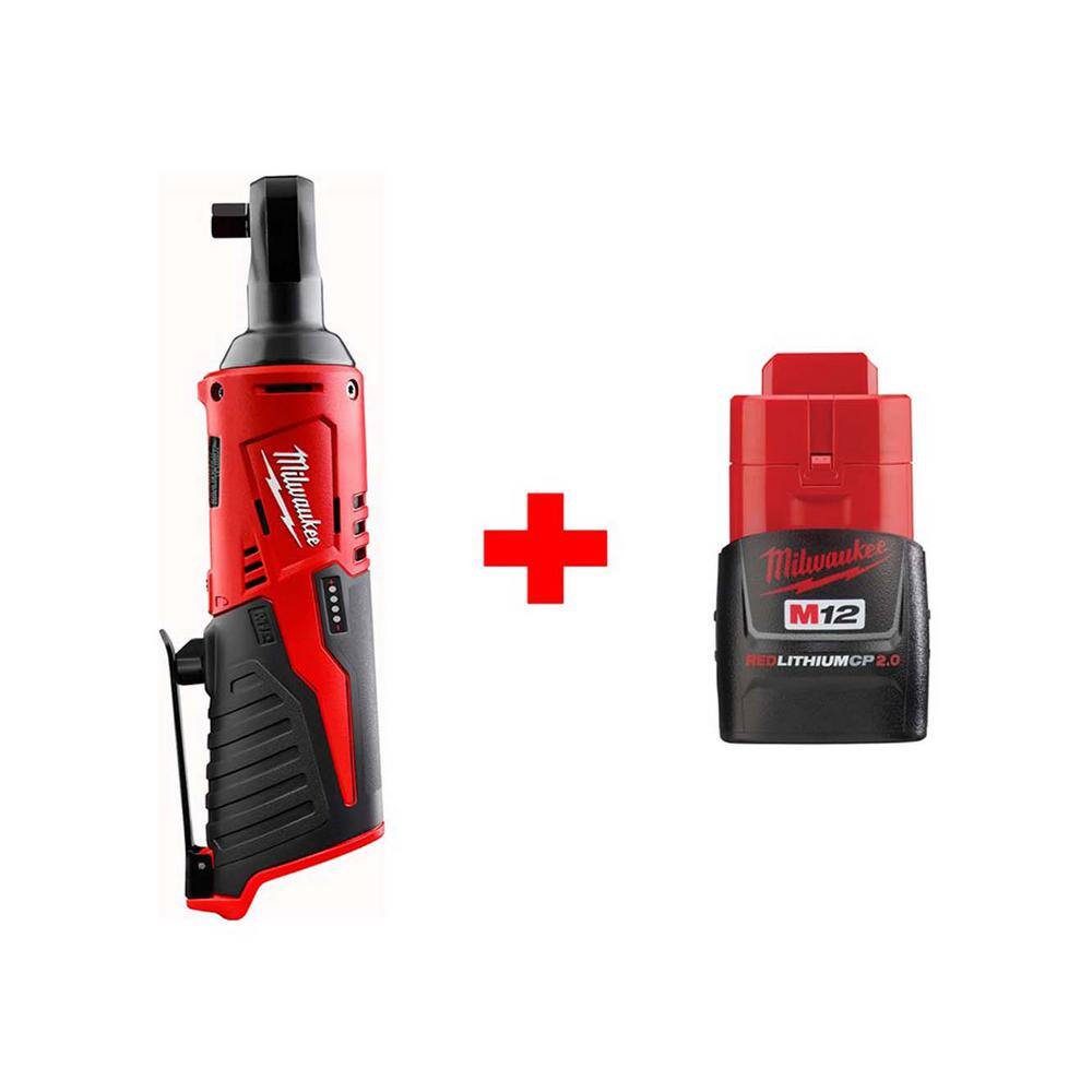 Milwaukee 2457-20-48-11-2420 M12 12V Lithium-Ion Cordless 3/8 in. Ratchet with M12 2.0Ah Battery