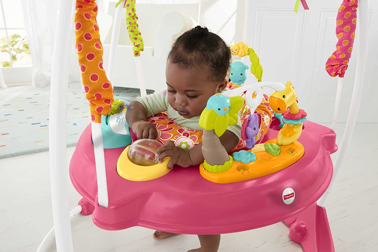 Fisher-Price Baby Bouncer Pink Petals Jumperoo Activity Center with Music Lights Sounds and Developmental Toys