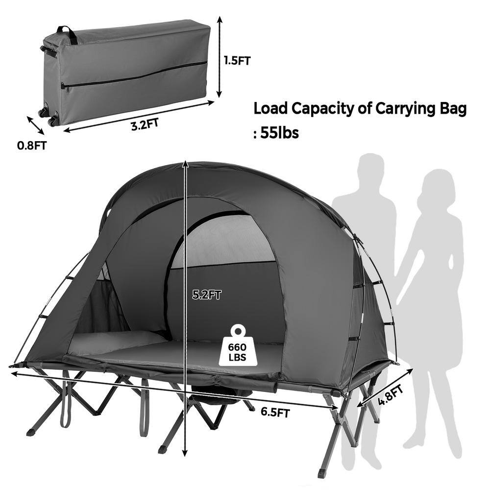 HONEY JOY TOPB005514 2-Person Folding Camping Tent Cot Outdoor Elevated Tent w/External Cover Gray