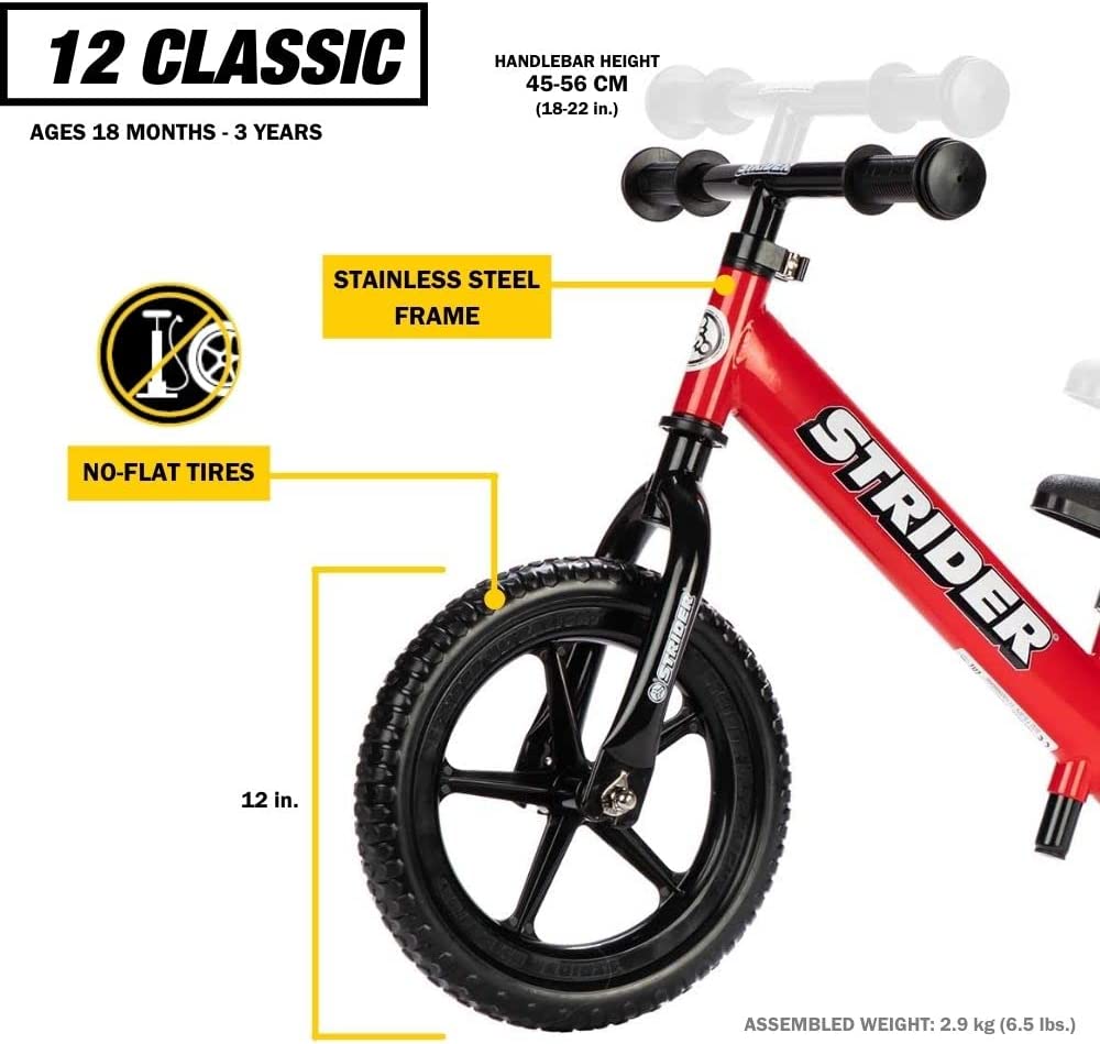 Strider - 12 Classic Balance Bike. Ages 18 Months to 3 Years (Blue)