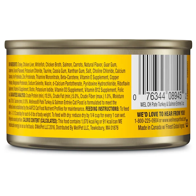 Wellness Complete Health Natural Grain Free Turkey & Salmon Pate Wet Cat Food. 3 oz.. Case of 24