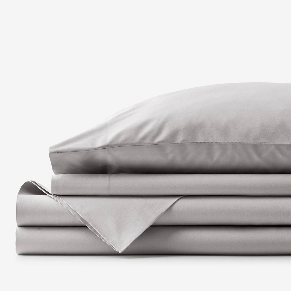 The Company Store  Company Essentials 4-Piece Gray Solid 200-Thread Count Organic Cotton Percale Queen Sheet Set - Gray