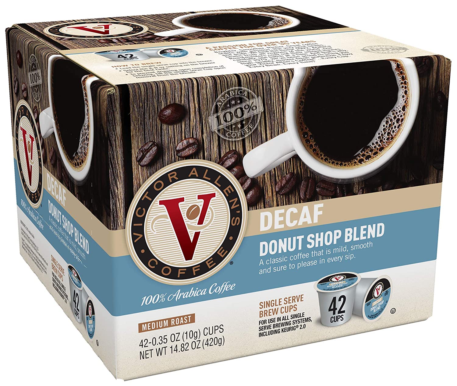Victor Allen-s Coffee Decaf Donut Shop Blend. Medium Roast. 42 Count Single Serve Coffee Pods for Keurig K-Cup Brewers