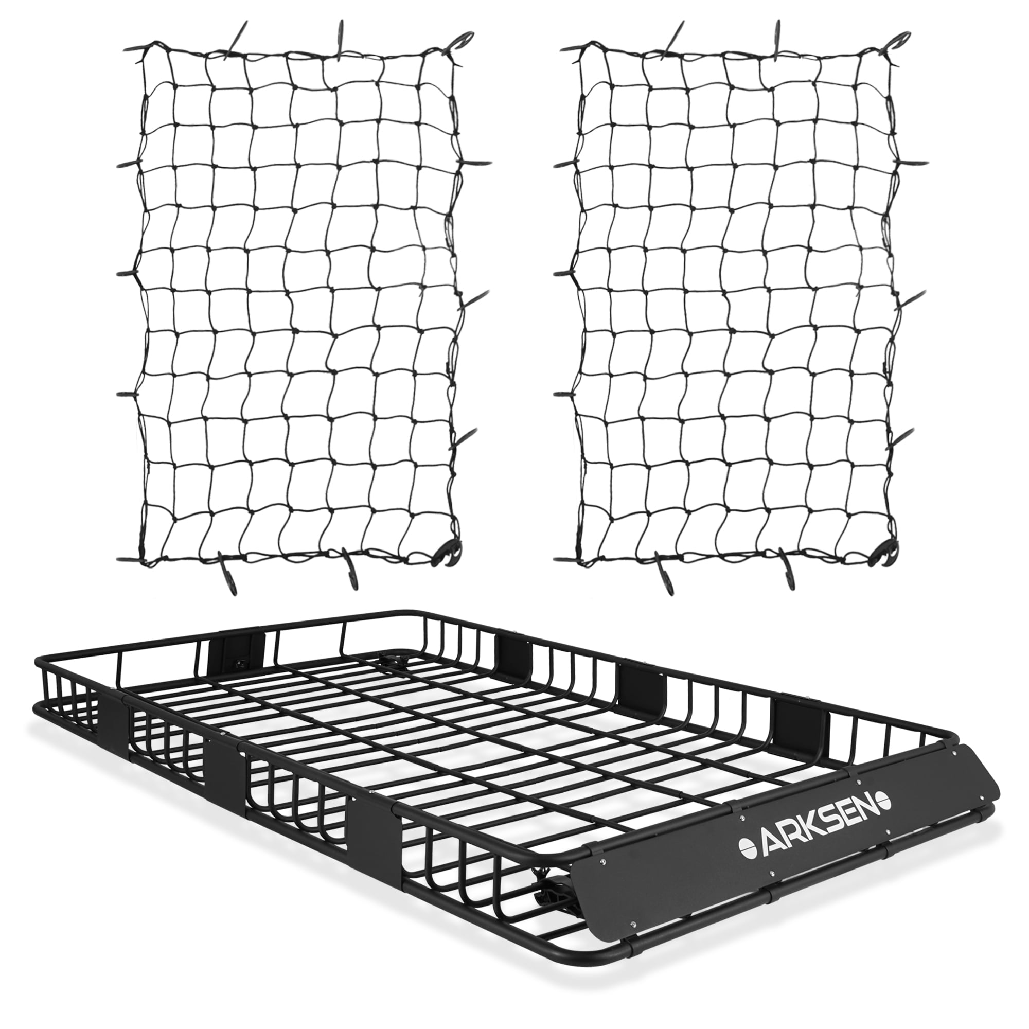 ARKSEN 84″ Universal Roof Rack Cargo Extension with 2 Cargo Net Car Top Luggage Holder Carrier Basket SUV Camping. Black