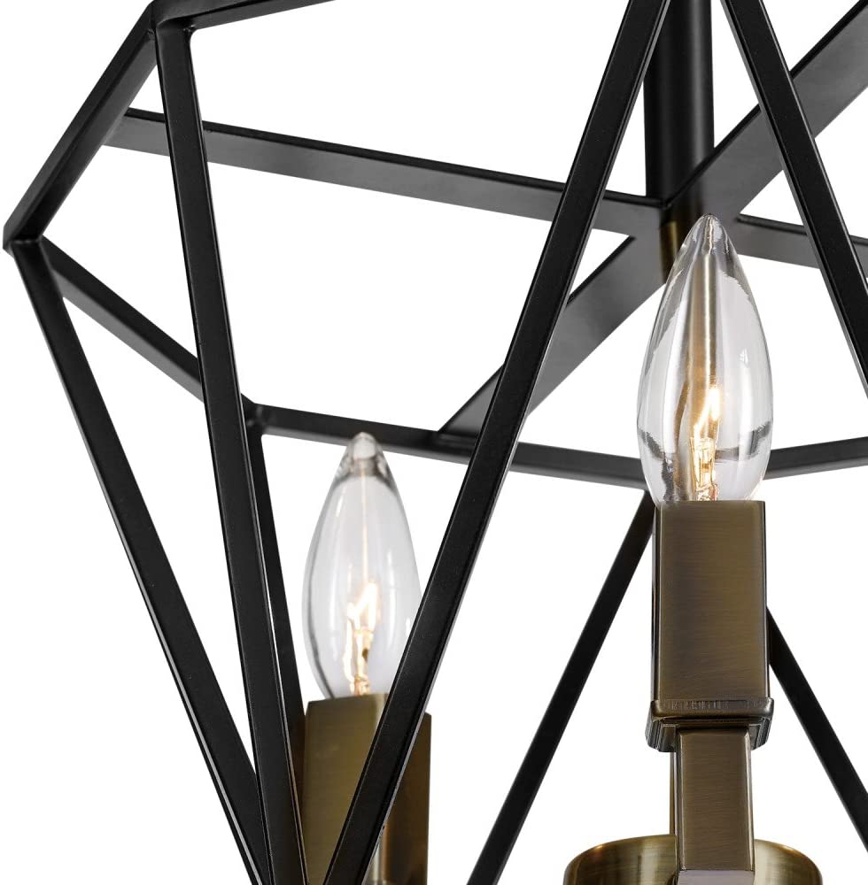 Globe Electric Sansa 3-Light Semi-Flush Mount Ceiling Light. Dark Bronze Finish. Antique Brass Accents