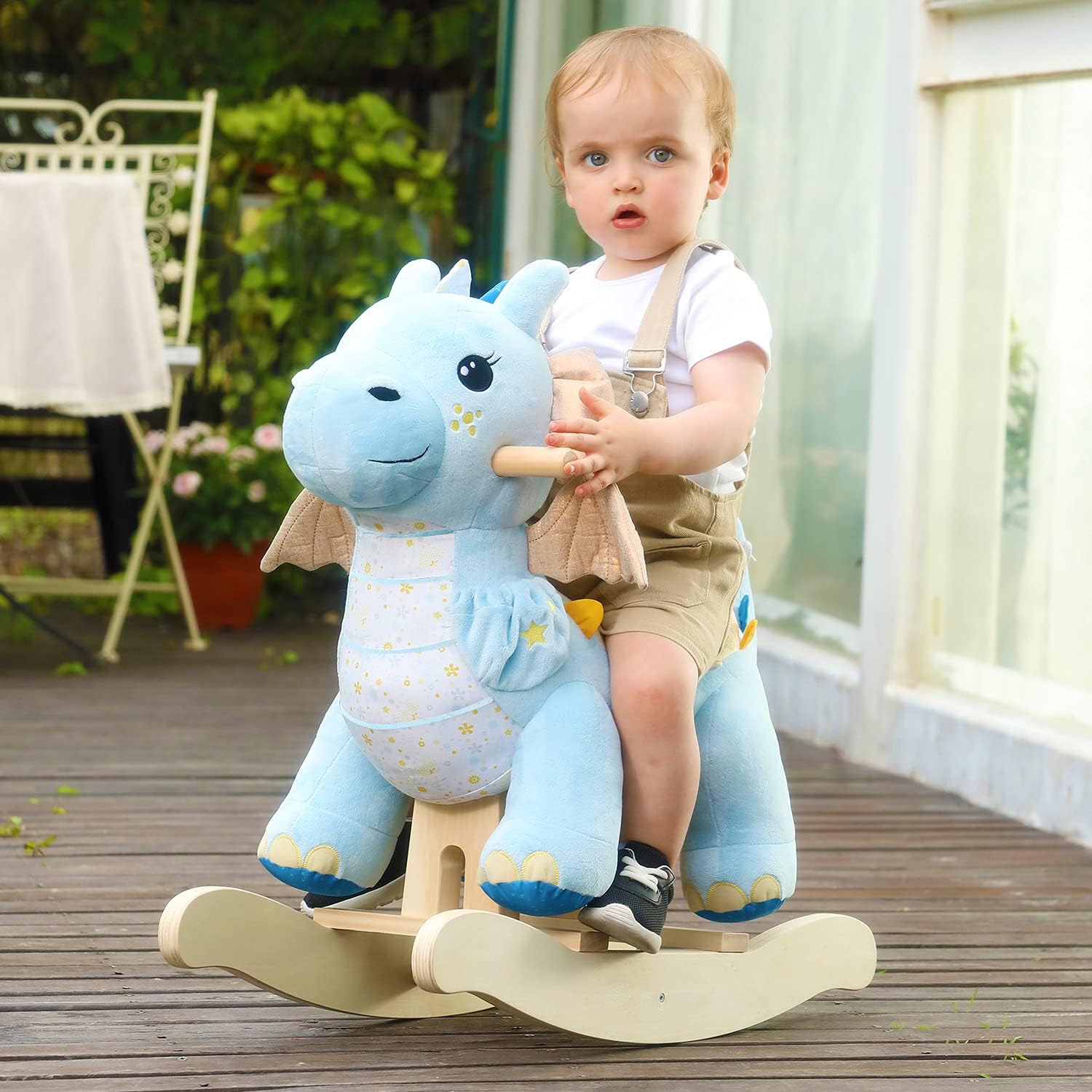 labebe Baby Rocking Horse Dragon Blue. Kids Plush Rocking Toy Stuffed Animal Rocker for 12 Months+. 1-3 Years Old Toddler Wooden Ride On Toys. Dinosaur Rocking Horse Teal Infant Girl&Boy (Blue)