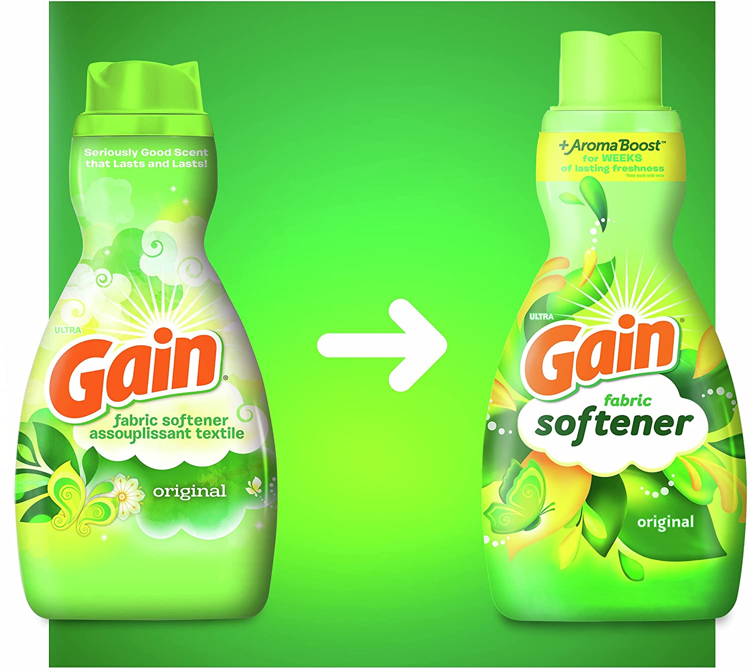 Gain Fabric Softener. Original Scent. 41 fl oz. 48 loads. HE Compatible. Pack of 4