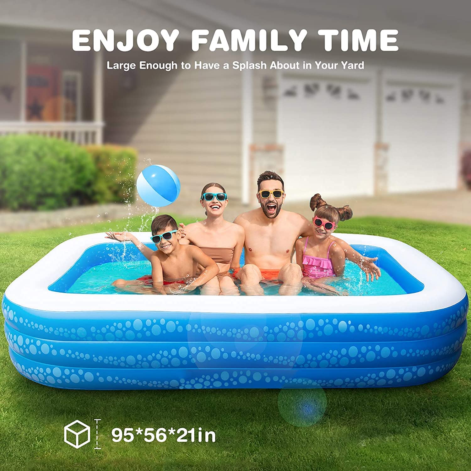 Inflatable Swimming Pool. Hesung 95″ X 56″X 21″ Family Swimming Pool for Toddlers. Kids. Adults. Play Center Above Ground. Backyard. Garden. Summer Swim Center. Age 3+