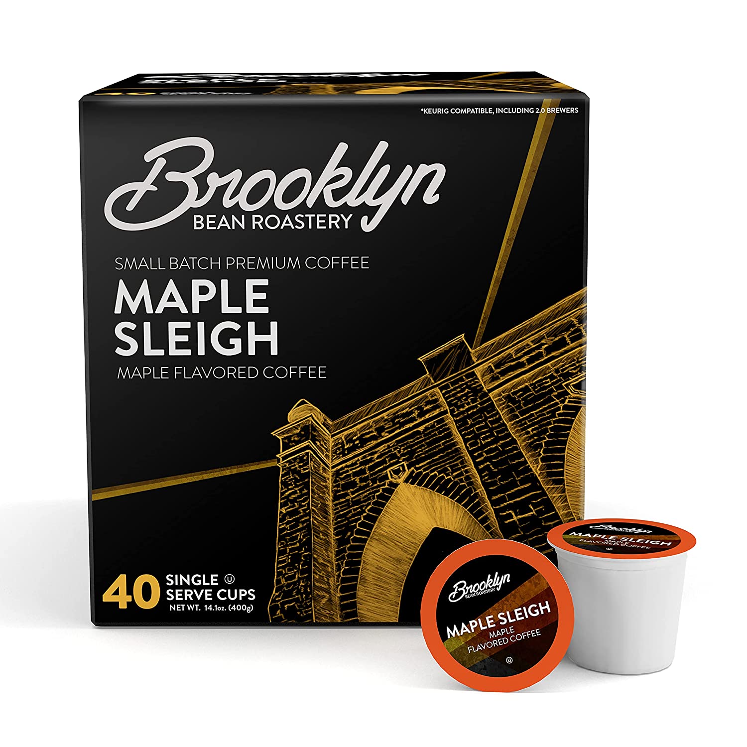 Brooklyn Beans Maple Sleigh Gourmet Coffee Pods. Compatible with 2.0 Keurig K Cup Brewers. 40 Count