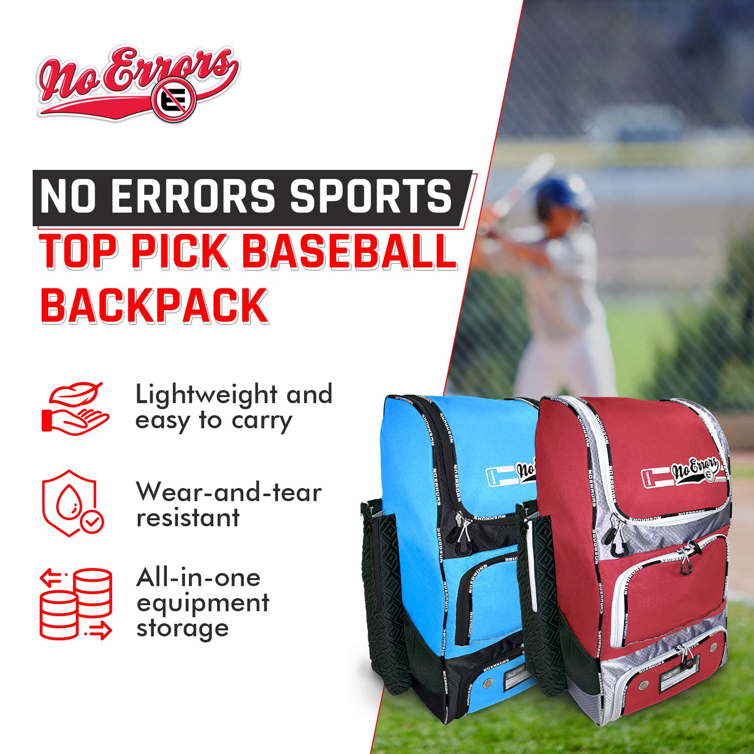 Top Pick Baseball Backpack for Kids - Heavy Duty Youth Baseball and Softball Bag with Fence Hooks - Dual Glove and Bat Compartments