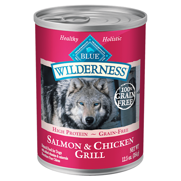 Blue Buffalo Blue Wilderness Salmon & Chicken Grill Wet Dog Food. 12.5 oz.. Case of 12