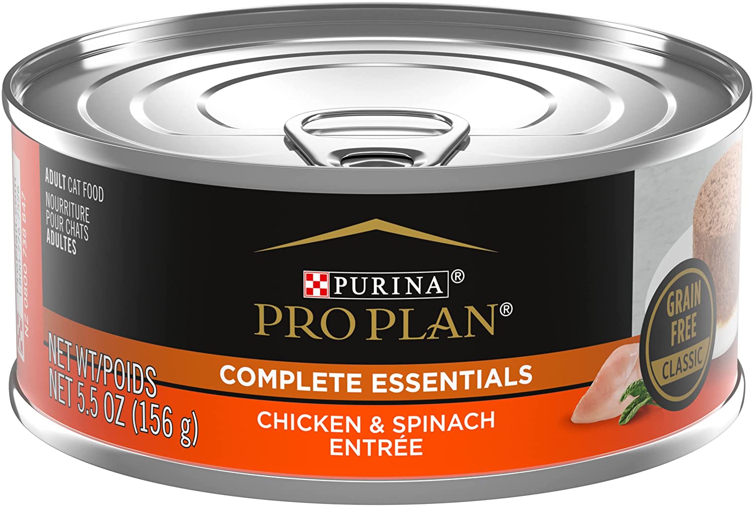 Purina Pro Plan Grain Free Pate Wet Cat Food. COMPLETE ESSENTIALS Chicken Spinach Entree Classic - (24) 5.5 oz. Cans