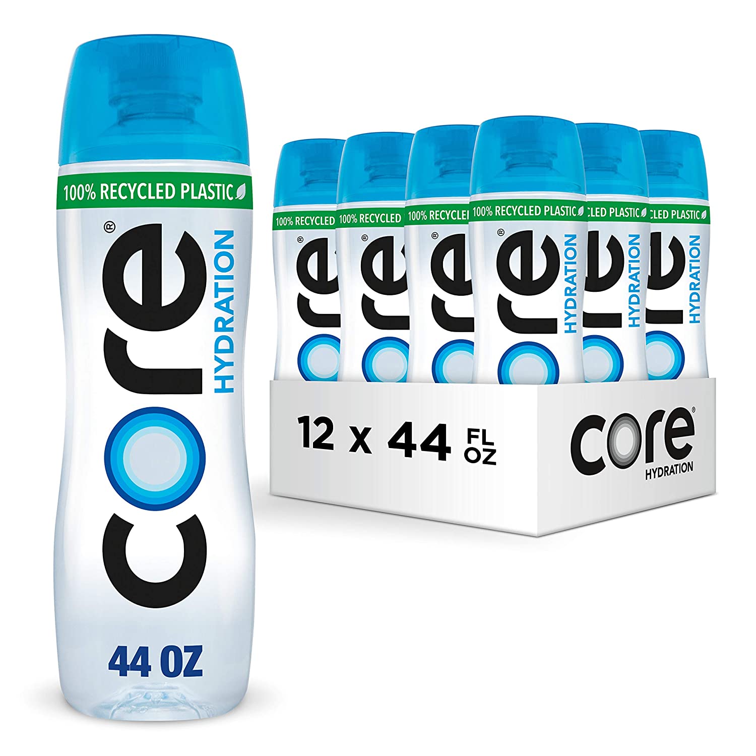 CORE Hydration. Nutrient Enhanced Water. Perfect 7.4 Natural pH. Ultra-Purified With Electrolytes and Minerals. Cup Cap For Sharing. 44 Fl Oz. Pack of 12