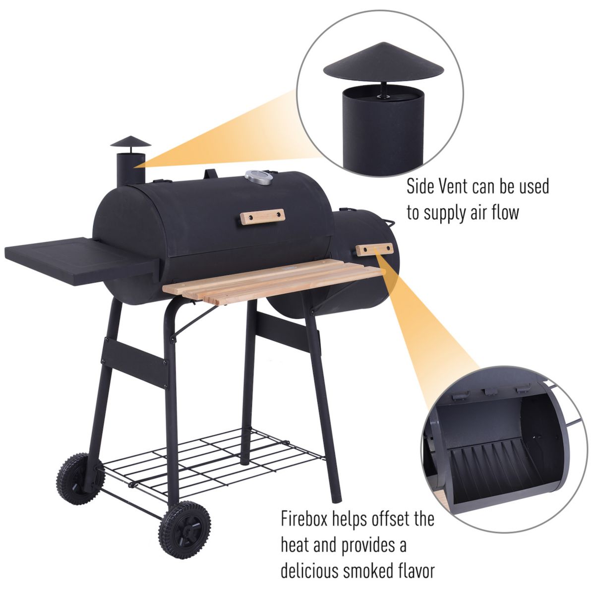 Outsunny 48″ Steel Portable Backyard Charcoal BBQ Grill and Offset Smoker Combo