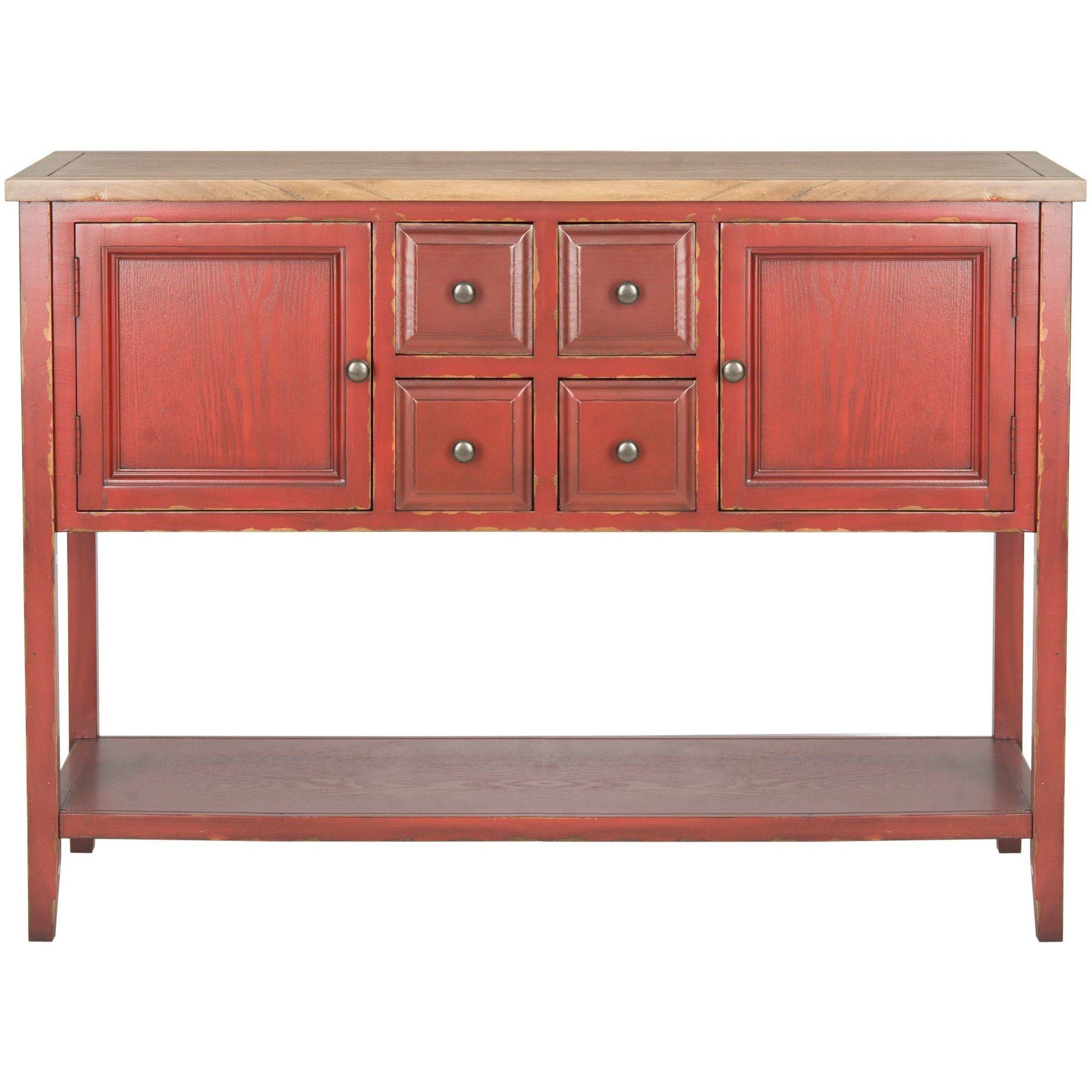 Safavieh Charlotte Rustic Storage Sideboard w/ 2 Cabinets & 4 Drawers. Egyptian Red/Oak
