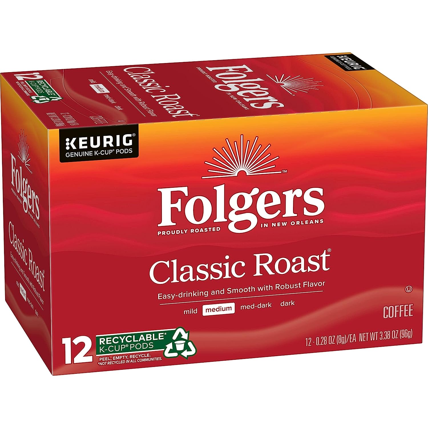 Folgers Classic Roast Medium Roast Coffee. 72 Keurig K-Cup Pods