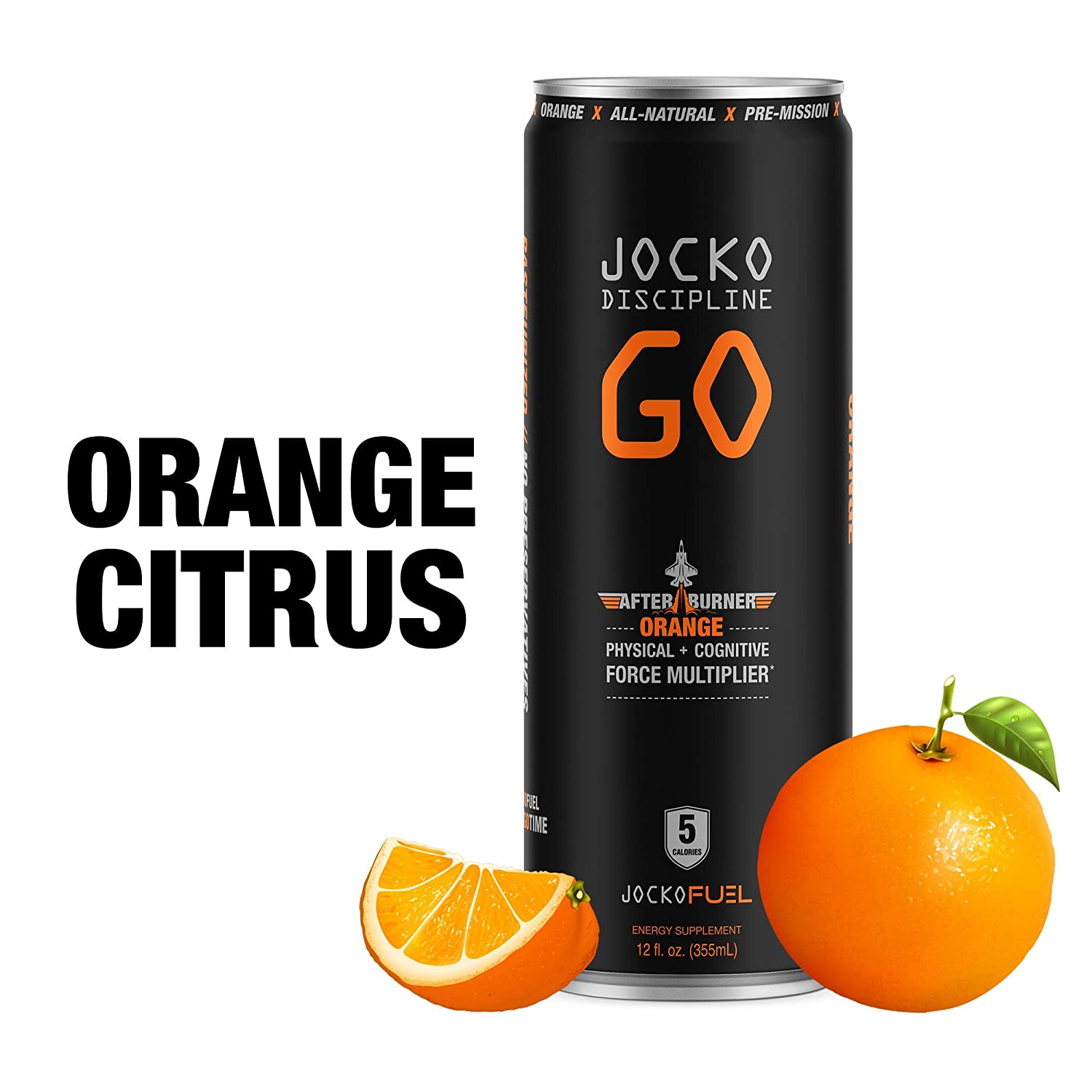Jocko GO Energy Drink (Afterburner Orange) - KETO. Vitamin B12. Vitamin B6. Fruit Blend - 12 Pack