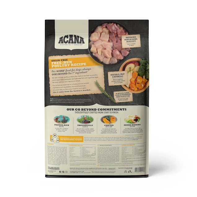 ACANA Grain-Free Free Run Poultry Chicken and Turkey and Cage-free Eggs Dry Dog Food. 13 lbs.