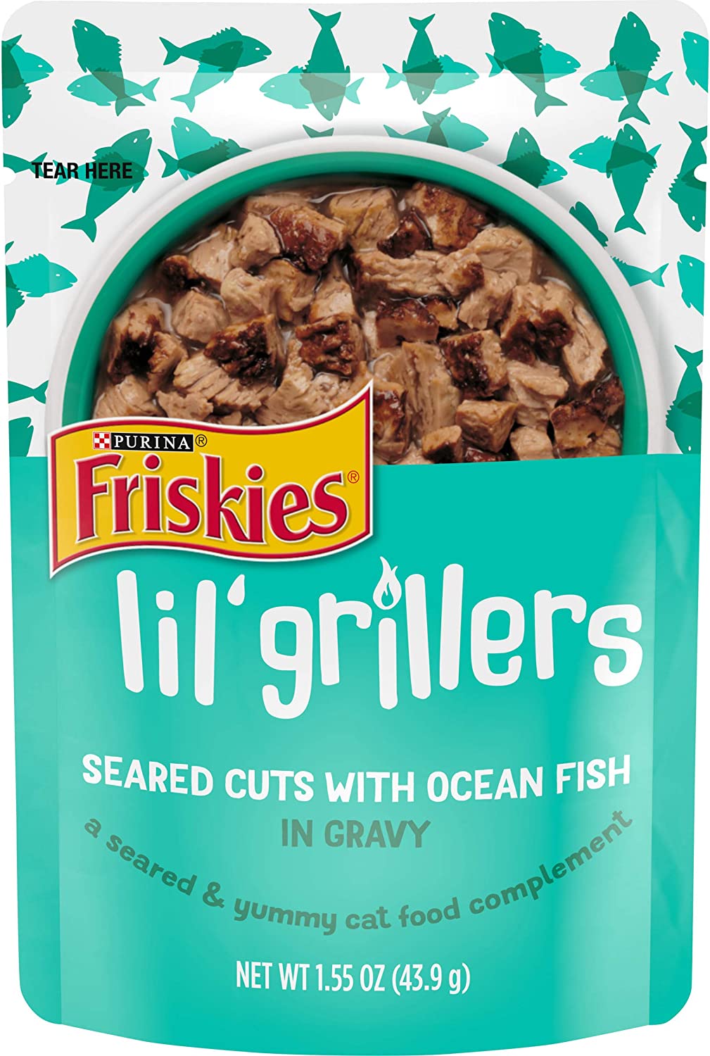 Purina Friskies Gravy Wet Cat Food Complement Lil- Grillers Seared Cuts with Ocean Fish - (16) 1.55 oz. Pouches