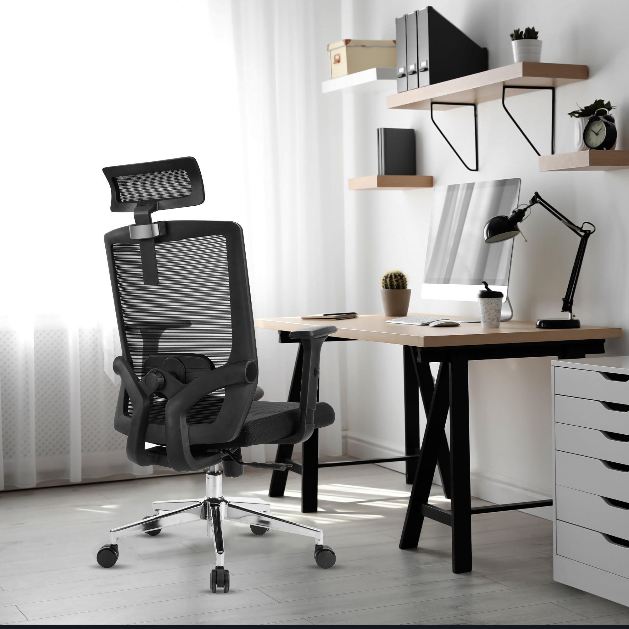 SUGIFT Ergonomic Office Chair with Adjustable Computer Chair  with Lumbar Support Swivel. Black