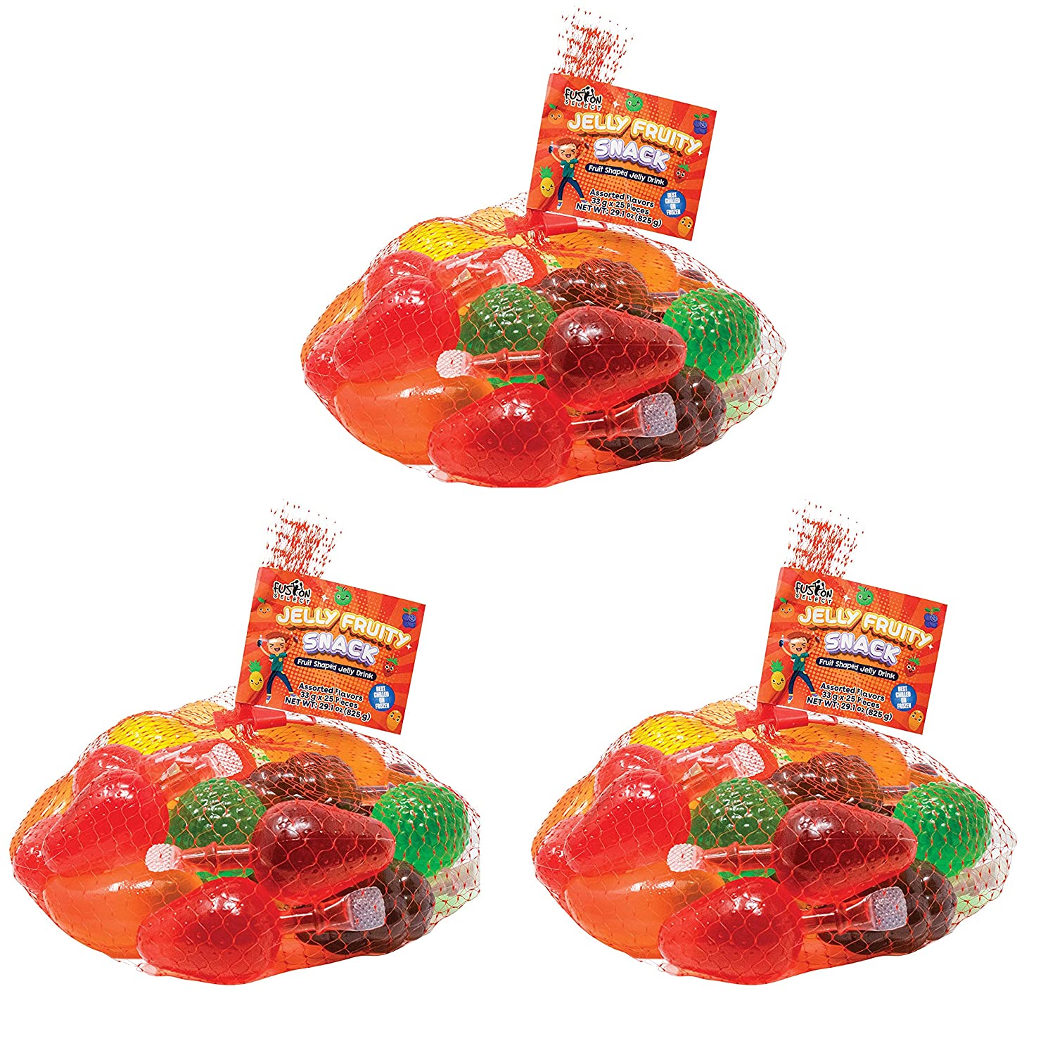 Fusion Select Jelly Fruit Snack Tik Tok Challenge Hit or Miss - Fruit-Shaped Jelly- Assorted Flavors. Strawberry. Orange. Apple. Pineapple. Grape. Mango (3 Mesh Bag)