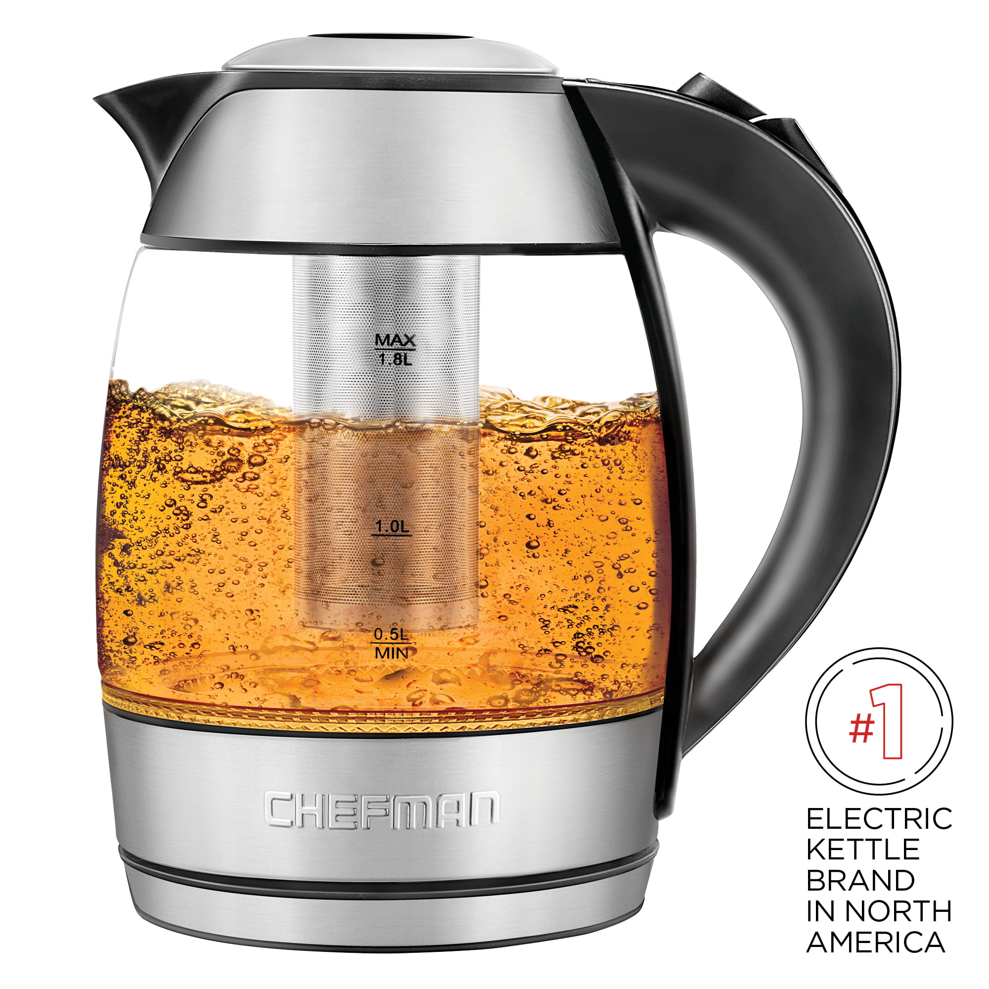 Chefman Electric Tea Infuser Glass Kettle. 1.8 Liter. Stainless Steel