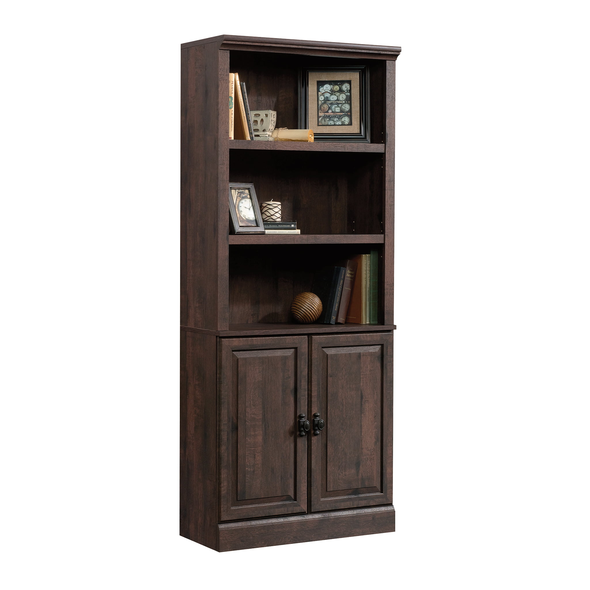 Better Homes & Gardens 71″ Crossmill 3 Shelf Bookcase with Doors. Heritage Walnut Finish