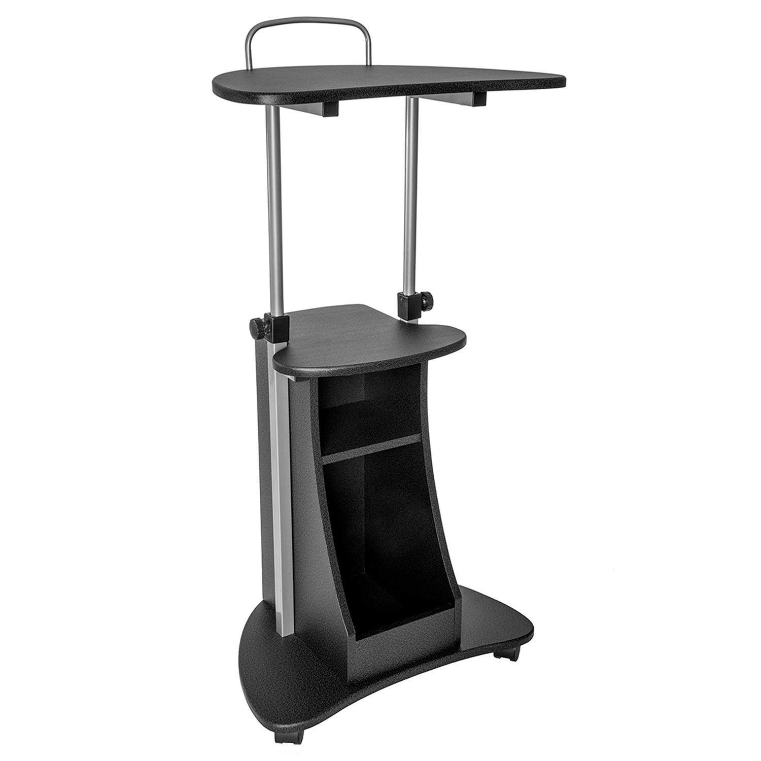 Techni Mobili Sit-to-Stand Rolling Adjustable Height Laptop Cart With Storage. Graphite