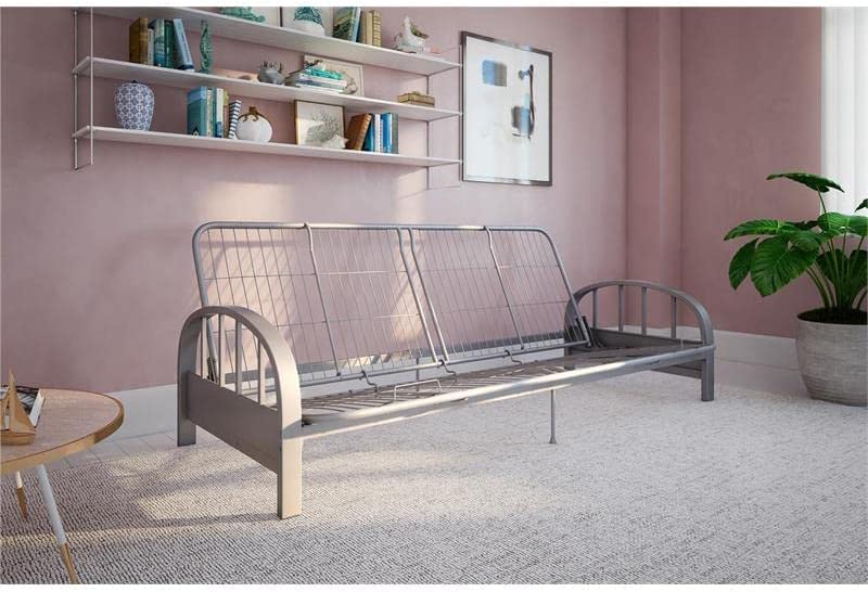 DHP Aiden Futon Metal Frame. Converts Easily to a Full- Size Bed. Silver