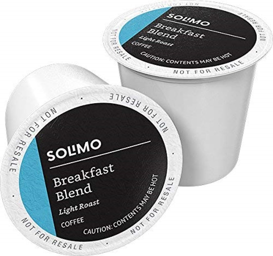 Solimo Light Roast Coffee Pods. Breakfast Blend. Compatible with Keurig 2.0 K-Cup Brewers. 100 Count