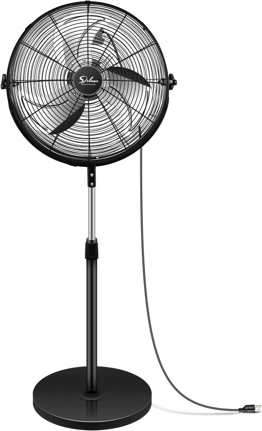 Simple Deluxe 20 Inch Pedestal Standing Fan. High Velocity. Heavy Duty Metal For Industrial. Commercial. Residential. Greenhouse Use. Black