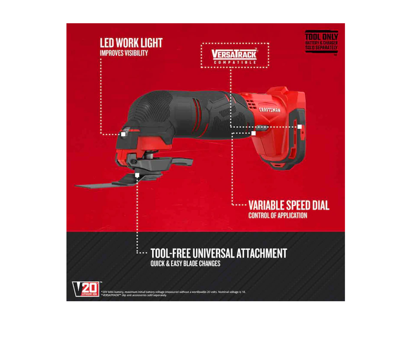 CRAFTSMAN CMCE500B V20 12-Piece 20-volt Max Variable Speed Oscillating Multi-Tool Kit