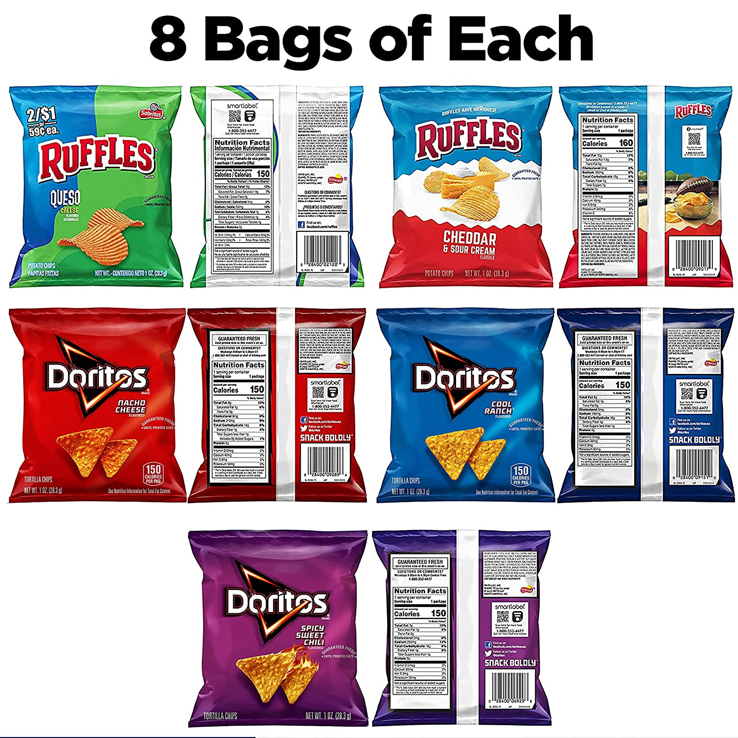 Ruffles FritoLay Variety Packs Flavors 1oz Bags. Ruffles & Doritos Bold Mix. 40 Count