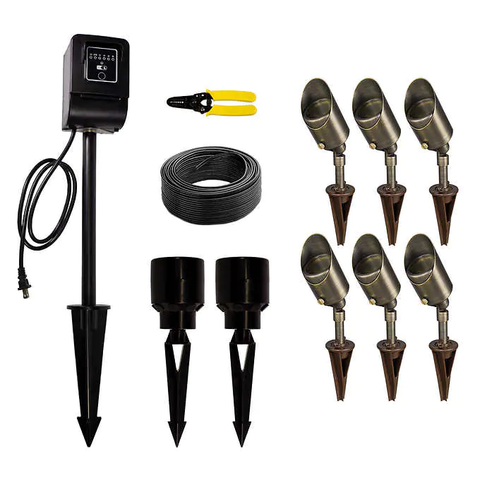 VOLT Landscape Lighting 6-spotlight Brass LED Starter Kit