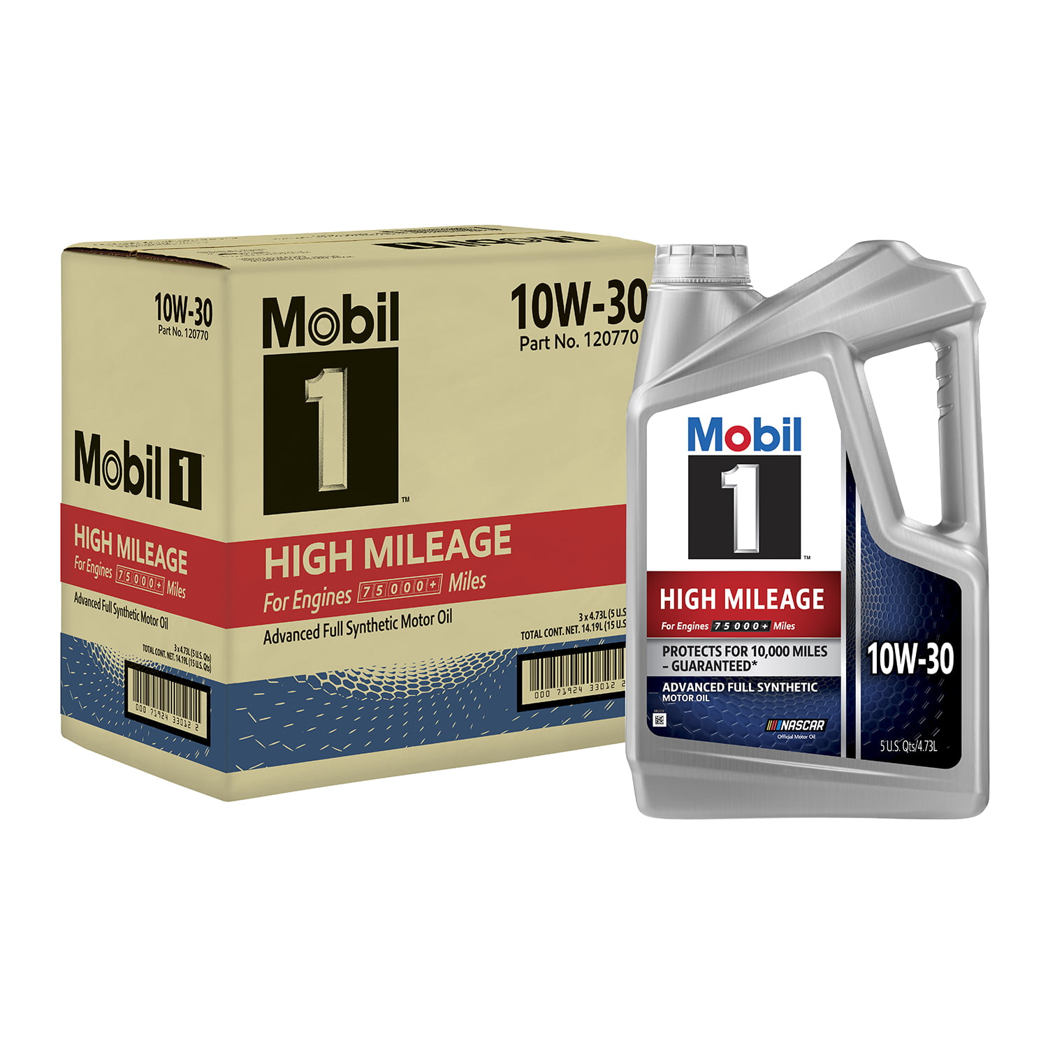 Mobil 1 High Mileage Full Synthetic Motor Oil 10W-30. 5 qt (3 Pack)