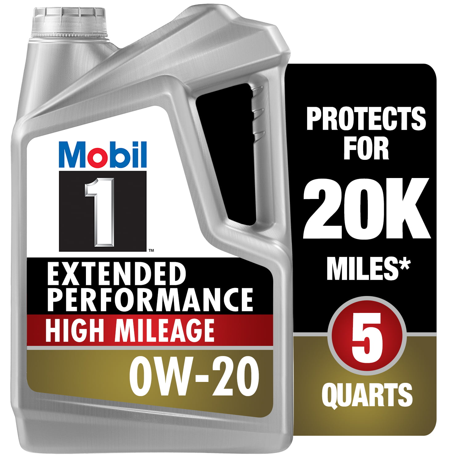 Mobil 1 Extended Performance High Mileage Full Synthetic Motor Oil 0W-20. 5 qt